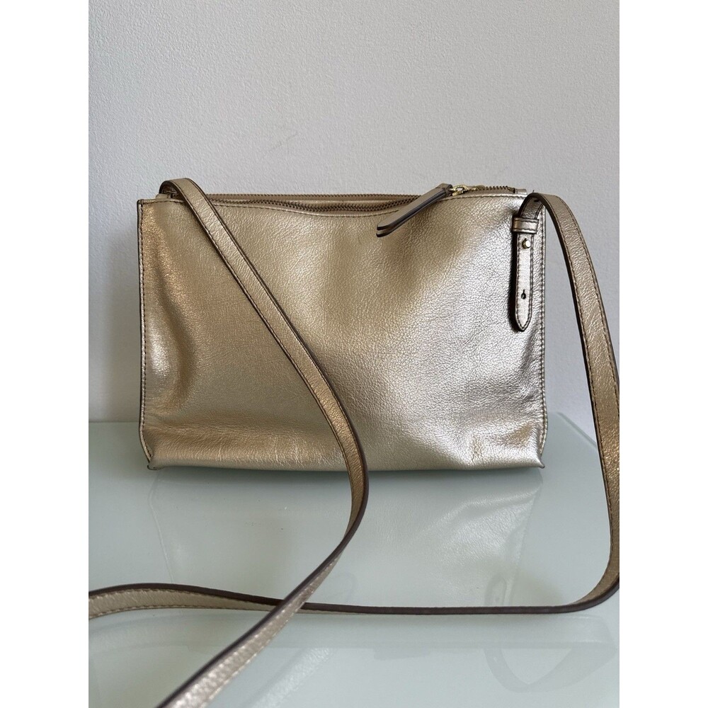 Banana Republic Gold Leather 2 Piece Crossbody Shoulder Bag Double Zip Purse